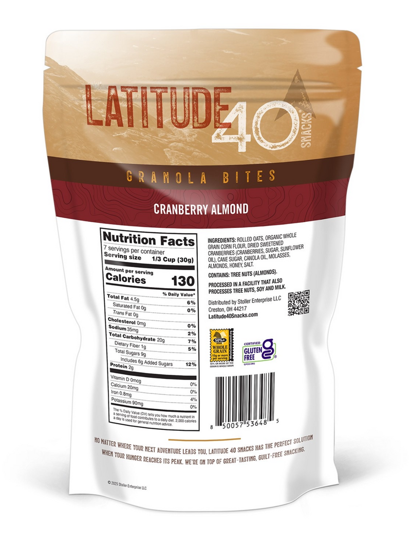 Cranberry Almond Granola Bites | Latitude 40 Snacks